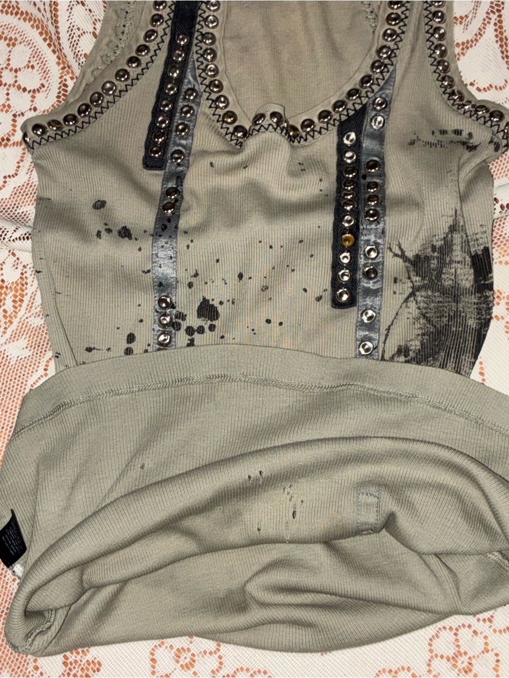 Salvage M -Stud-Trim Olive Sleeveless Graphic Tank - Picture 8 of 12